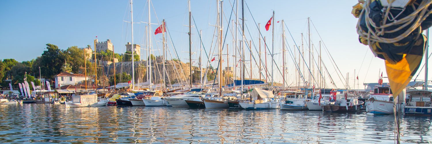 Bodrum Castle and the old harbour in autumn sunset
