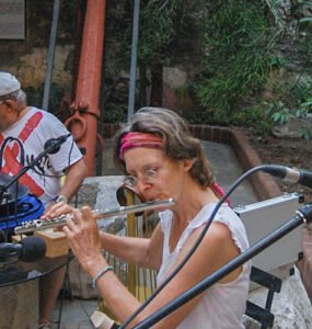 Three musicians playing their instruments at an event in Bodrum Castle.