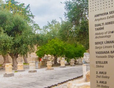 An information board at the castle’s lower courtyard.