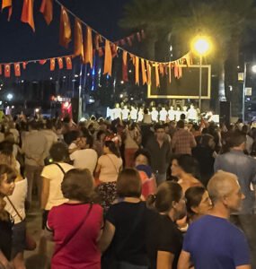A night at Bodrum’s main square where people are gathered for a local festival
