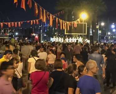 A night at Bodrum’s main square where people are gathered for a local festival