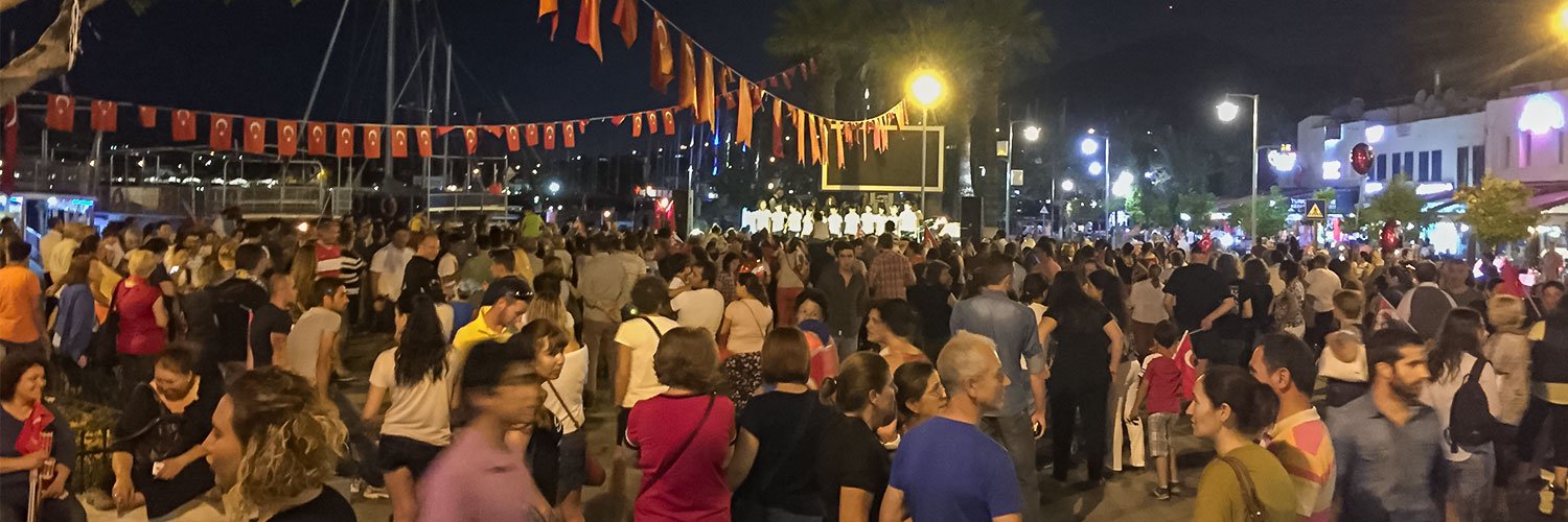 A night at Bodrum’s main square where people are gathered for a local festival