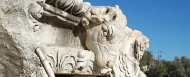 A sculpture of a bull’s head at Temple of Apollo in Didyma ancient city