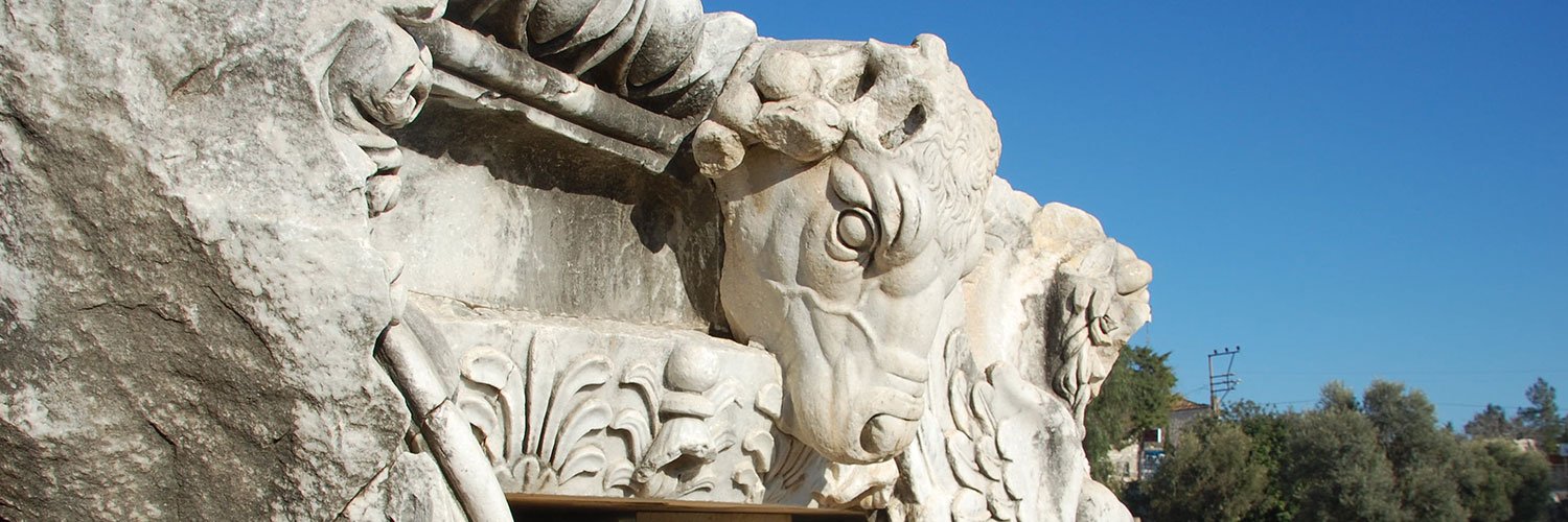 A sculpture of a bull’s head at Temple of Apollo in Didyma ancient city