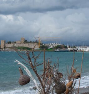 Winter in Bodrum with clouds over the Bodrum Castle