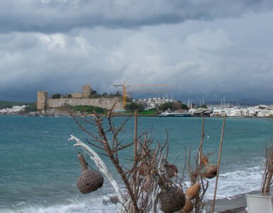 Winter in Bodrum with clouds over the Bodrum Castle