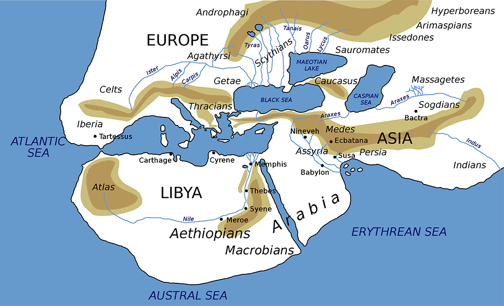 A map showing the inhabited world based on Herodotus’ work.