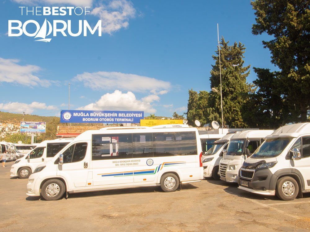 Dolmus minibuses at Bodrum minibus terminal, a safe and affordable way to travel and support safety in Bodrum transport.