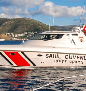 Turkish Coast Guard boat patrolling the waters to ensure maritime safety in Bodrum.
