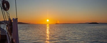 Sunset view from a gulet on Gökova Bay symbolising the start of many Bodrum travel stories.