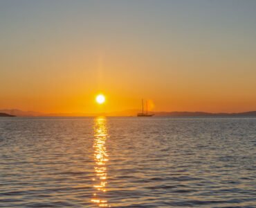 Sunset view from a gulet on Gökova Bay symbolising the start of many Bodrum travel stories.