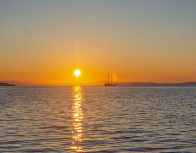 Sunset view from a gulet on Gökova Bay symbolising the start of many Bodrum travel stories.