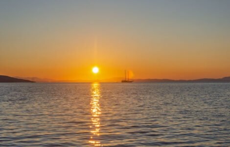 Sunset view from a gulet on Gökova Bay symbolising the start of many Bodrum travel stories.