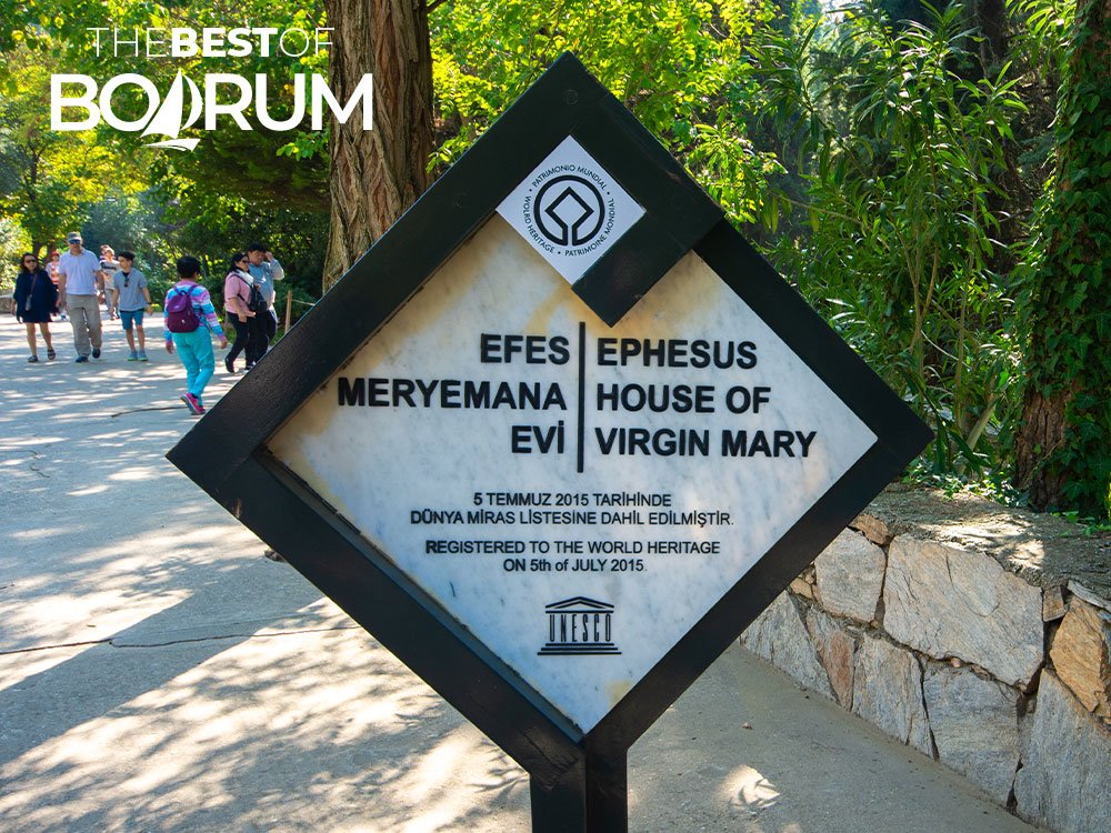 Entrance sign at the House of Virgin Mary in Selçuk.