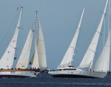 STS Bodrum sailing ship during a race, symbolising the spirit of sailing women in Bodrum.