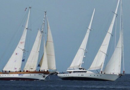 STS Bodrum sailing ship during a race, symbolising the spirit of sailing women in Bodrum.